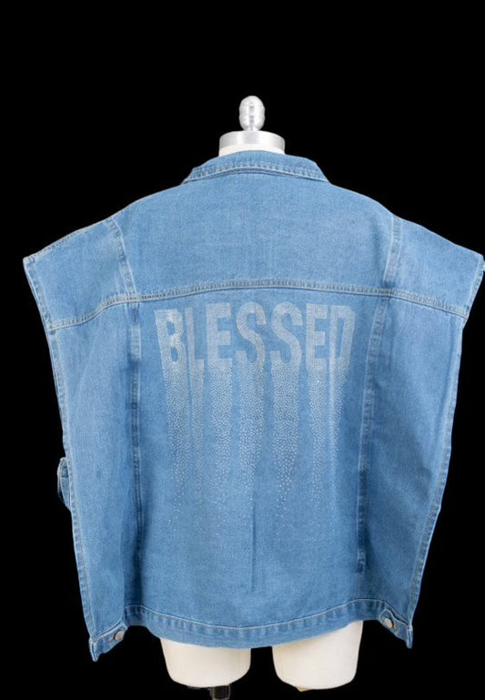 Clothes - "Blessed" Bling Denim Jacket