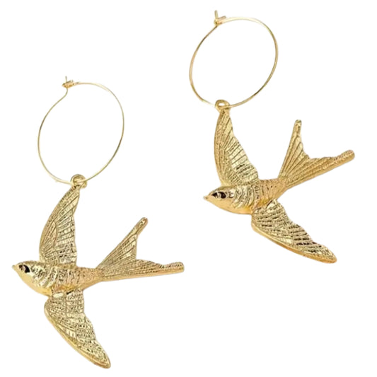 Earrings - Gold Bird Dangle Earrings