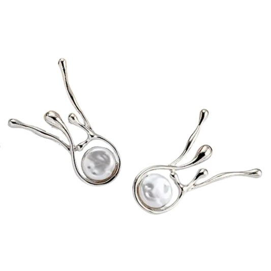 Earrings - Silvery Pearl Drip Studs